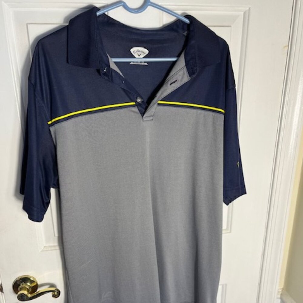 Callaway size XXL polo golf shirt - gray, blue, yellow 100% polyester breathable